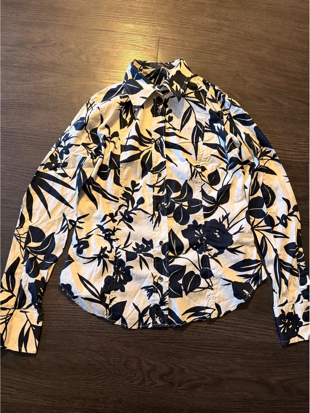ETRO Italy Black White Tropical Floral Snap Shirt 44